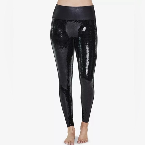 Spanx Sequin Front Faux Leather Leggings Large - Picture 1 of 1